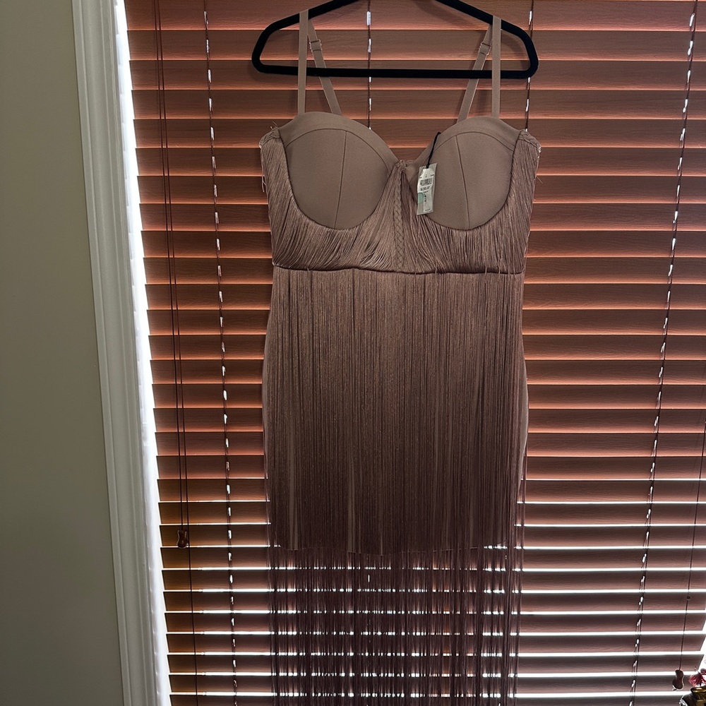 River Island Tan Fringe Mini Dress